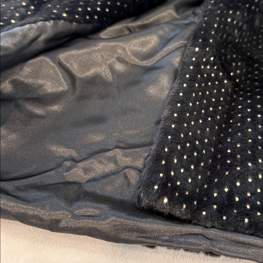 MINKPINK faux fur black jacket with gold dot pattern open front chunky warm SM - Picture 4 of 14